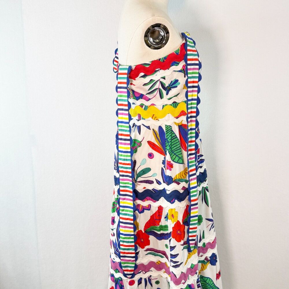 Celia B | Jade Dress | tropical floral print tiered maxi skirt trim | Sz S - Picture 7 of 14